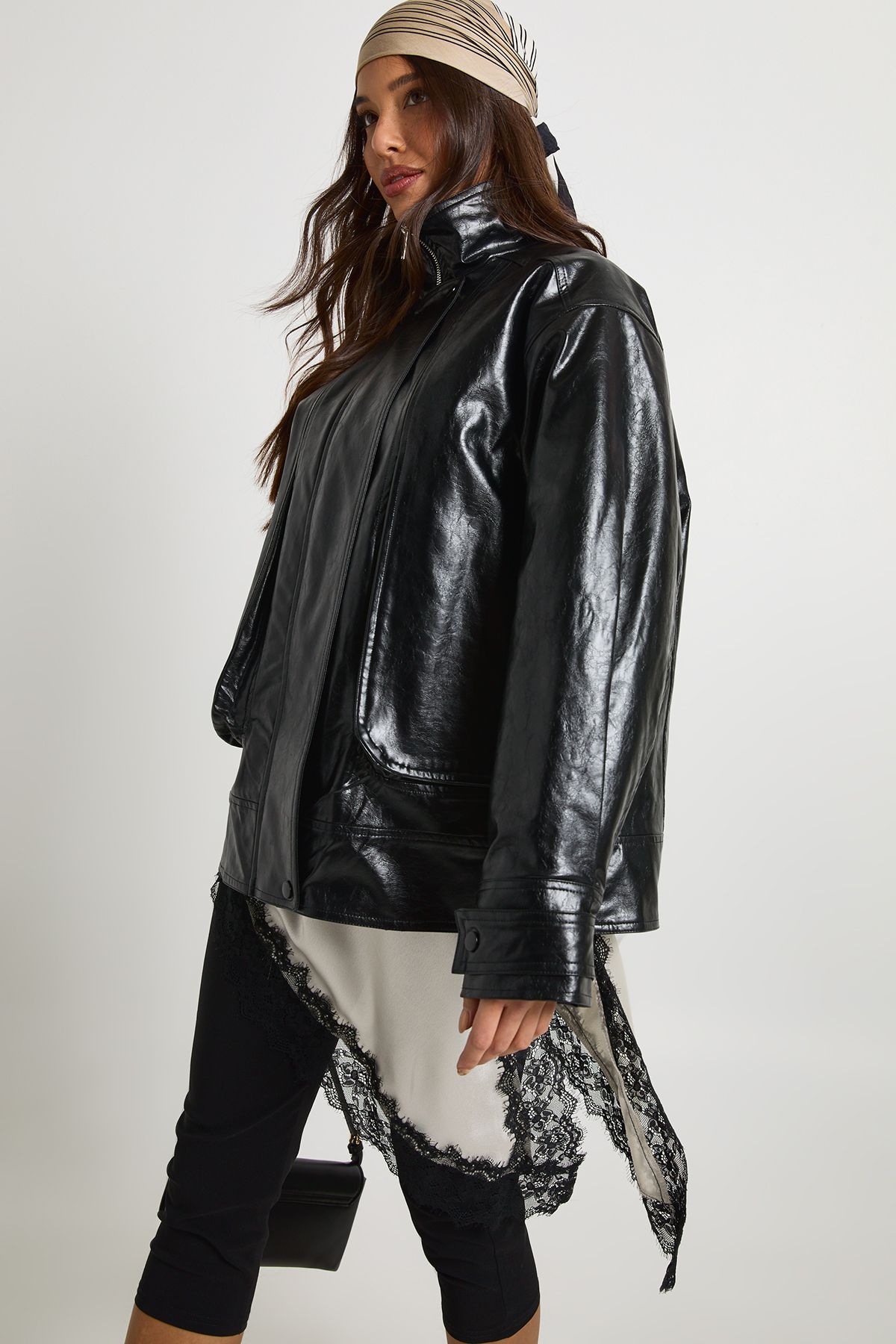 Teddy Lined Faux Leather Bomber Jacket - Image 3