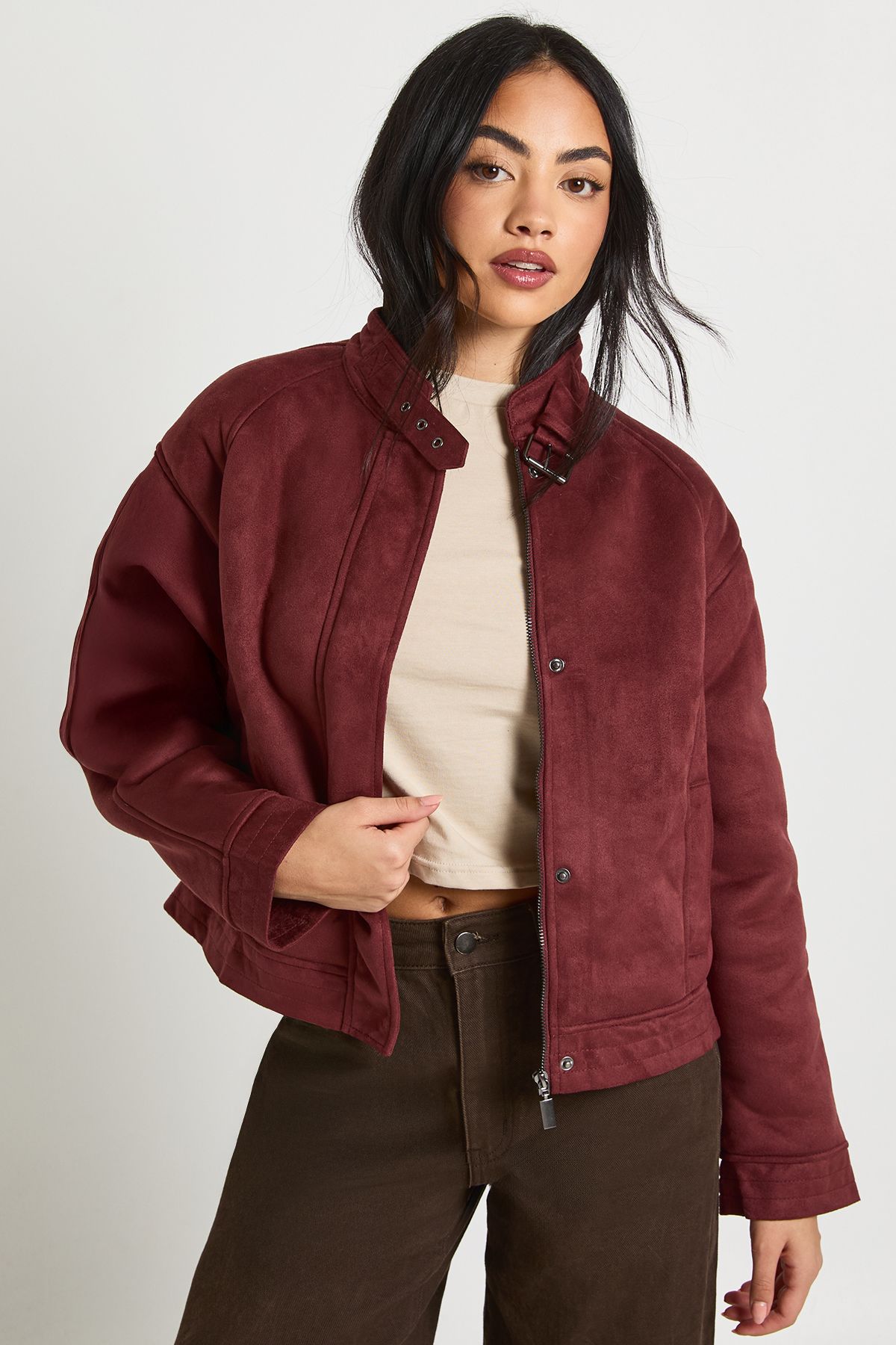 Faux Suede Aviator Jacket