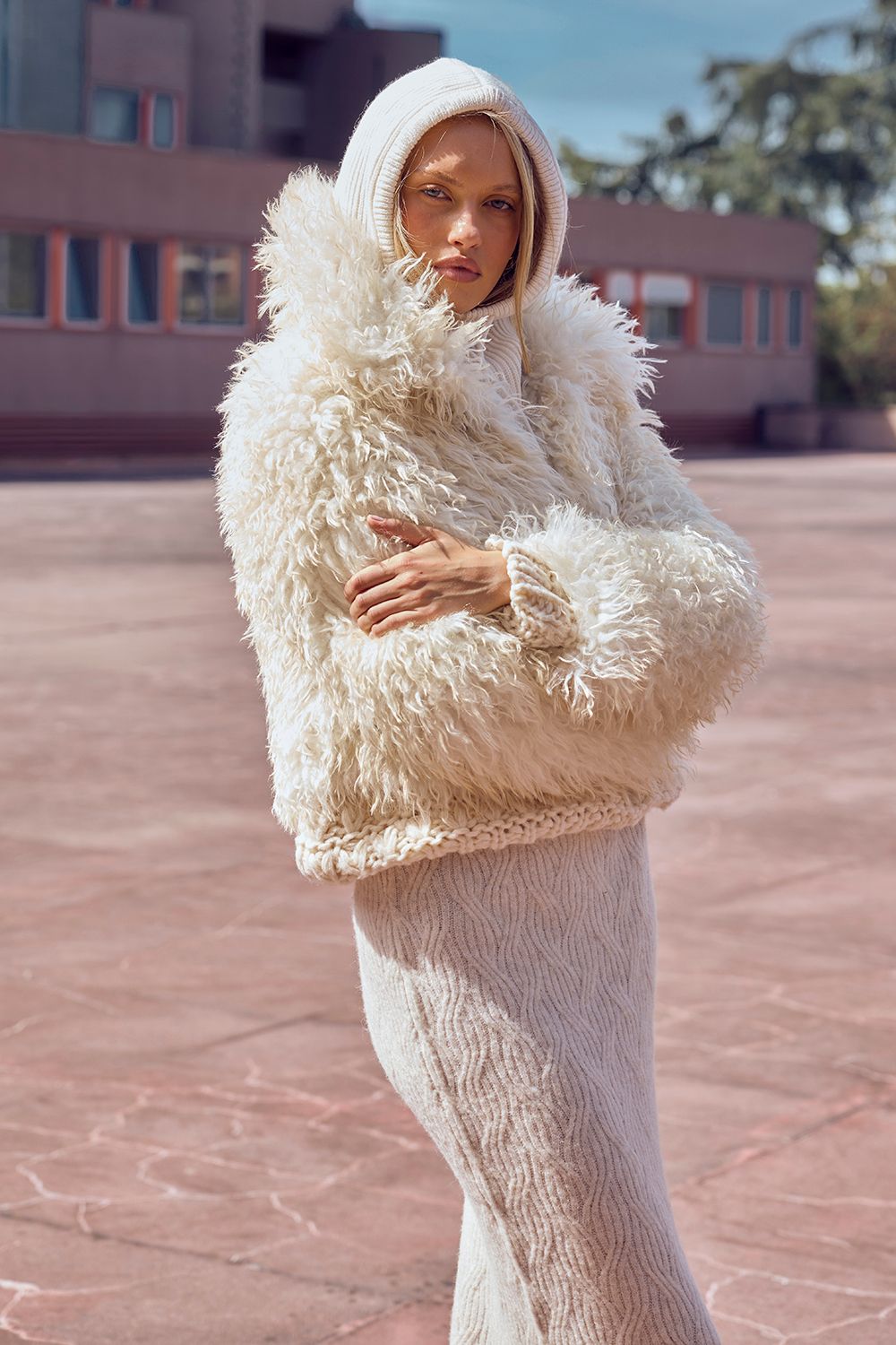 Shaggy Faux Fur Short Coat With clasps
