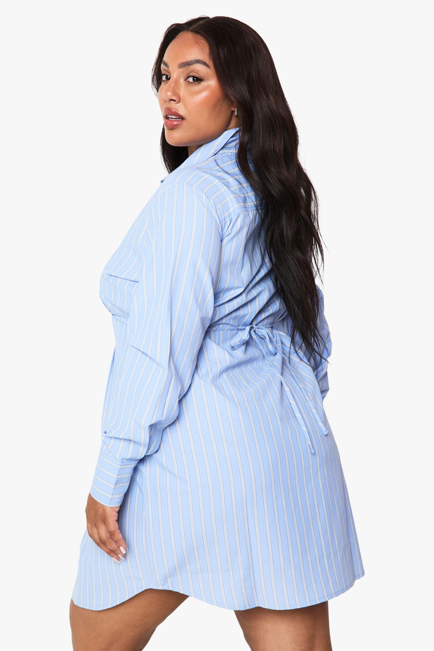 Plus Poplin Stripe Cinched Shirt Dress - Image 2