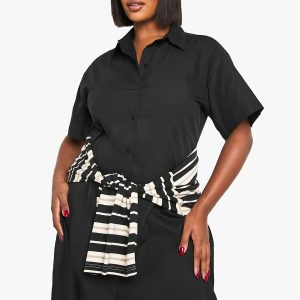 Plus Poplin Cinched Shirt Dress