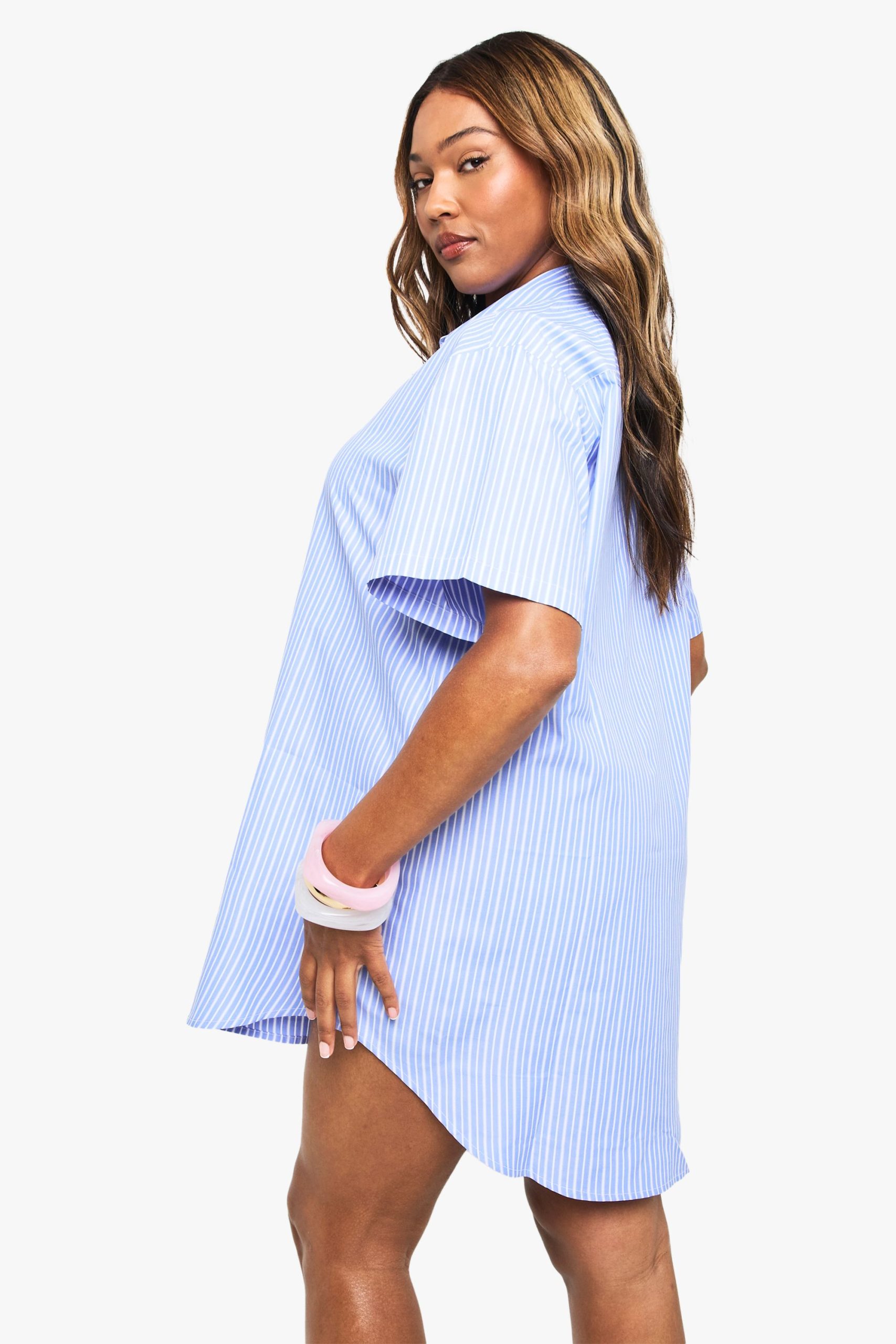 Plus Poplin Stripe Boxy Shirt Dress - Image 2