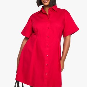 Plus Poplin Cinched Shirt Dress