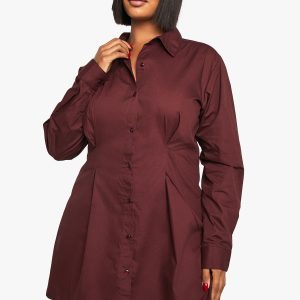 Plus cinched poplin shirt dress