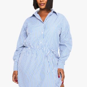 Plus stripe wrap shirt dress
