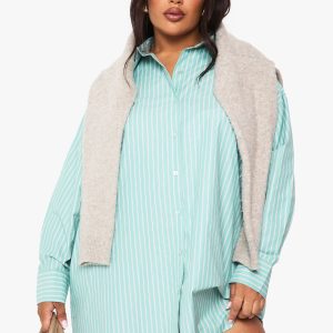 Plus stripe poplin oversized shirt dress
