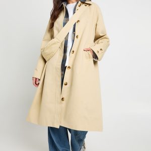 Check Cuff Detail Collared Trench Coat with bag