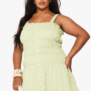 Plus Strappy Shirred Skater Dress