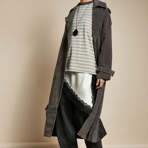 Faux Suede Trench Coat