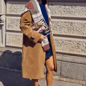 Faux Suede Collared Longline Jacket