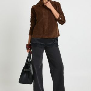 Faux Suede Collared Jacket