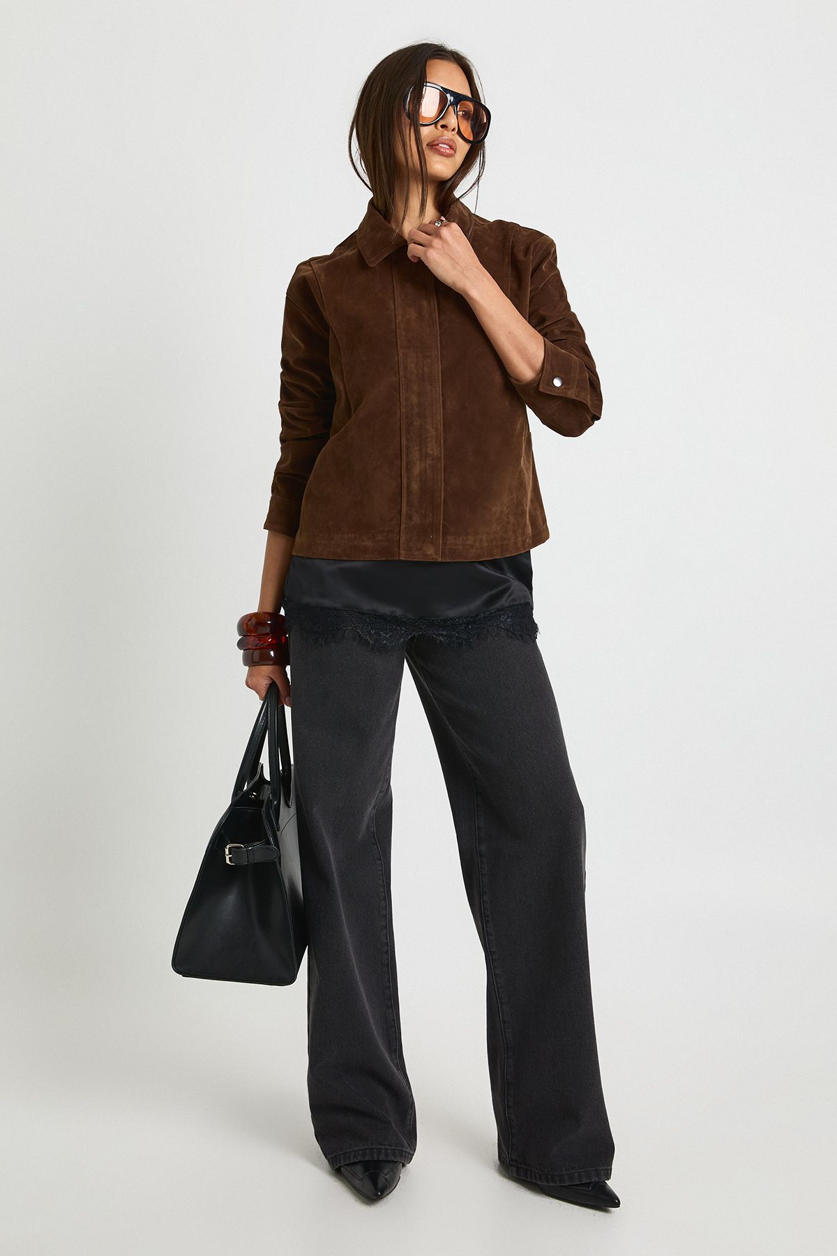 Faux Suede Collared Jacket