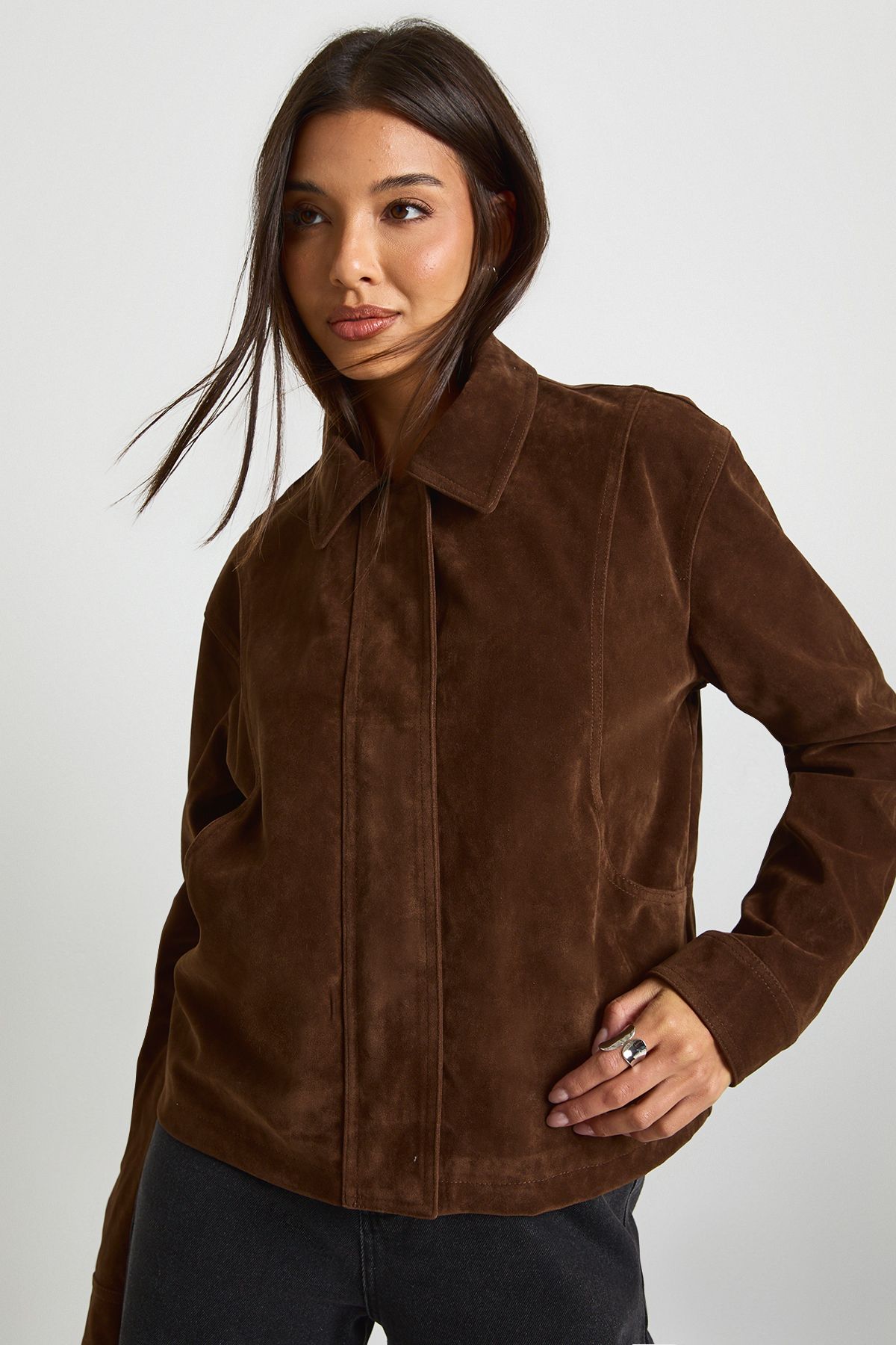 Faux Suede Collared Jacket - Image 3