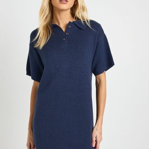 Collared Button Down Oversized Knitted Dress