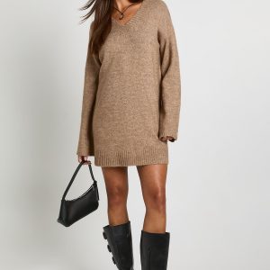 Super Soft V Neck Knitted Mini Dress
