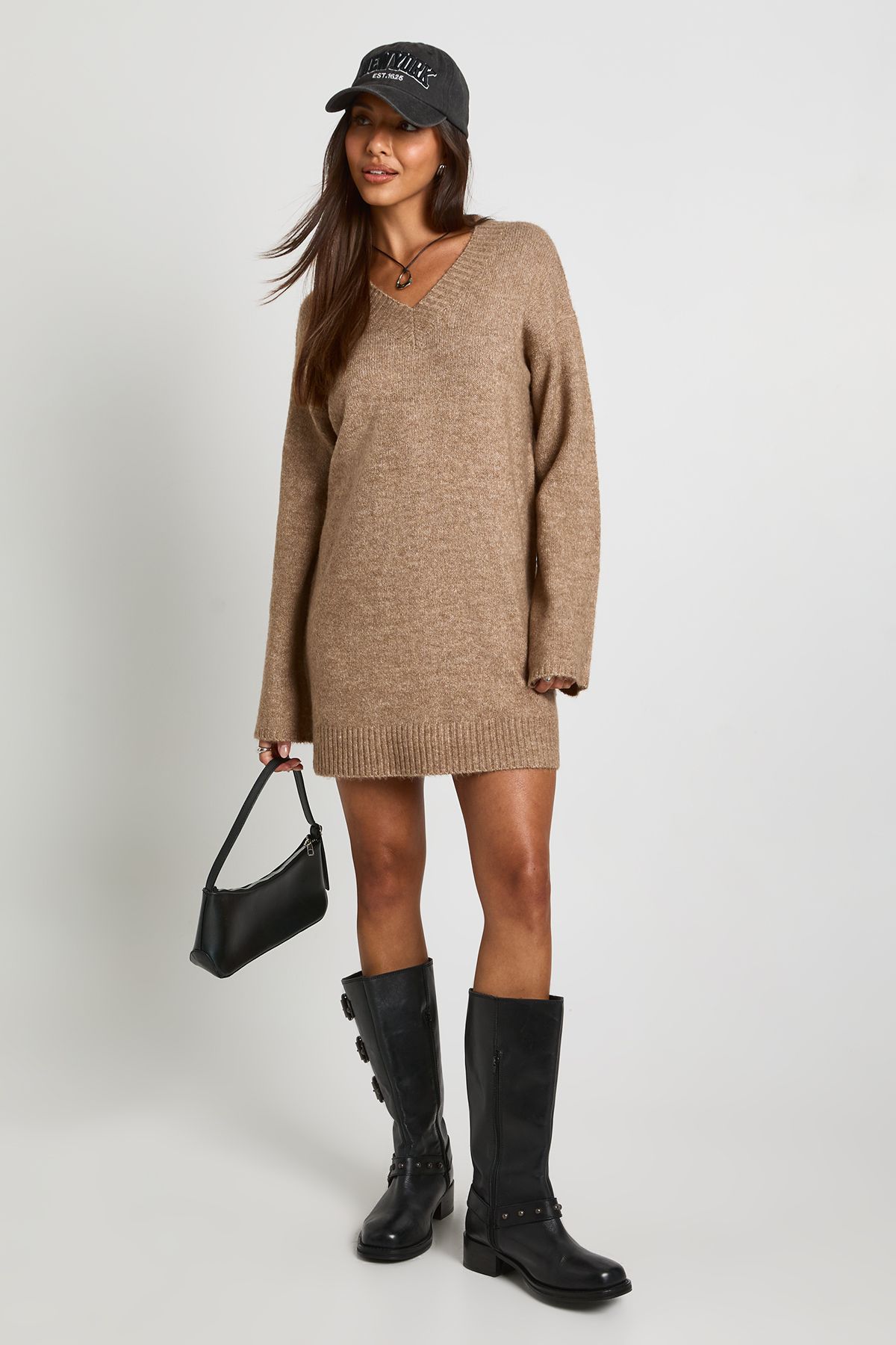Super Soft V Neck Knitted Mini Dress