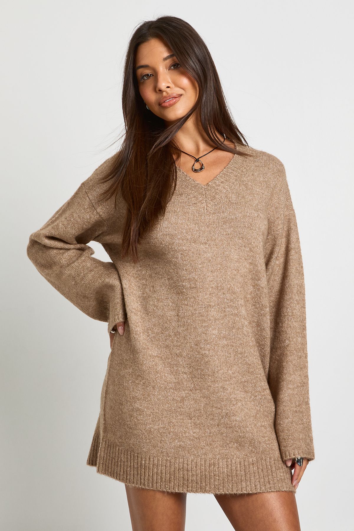 Super Soft V Neck Knitted Mini Dress - Image 2