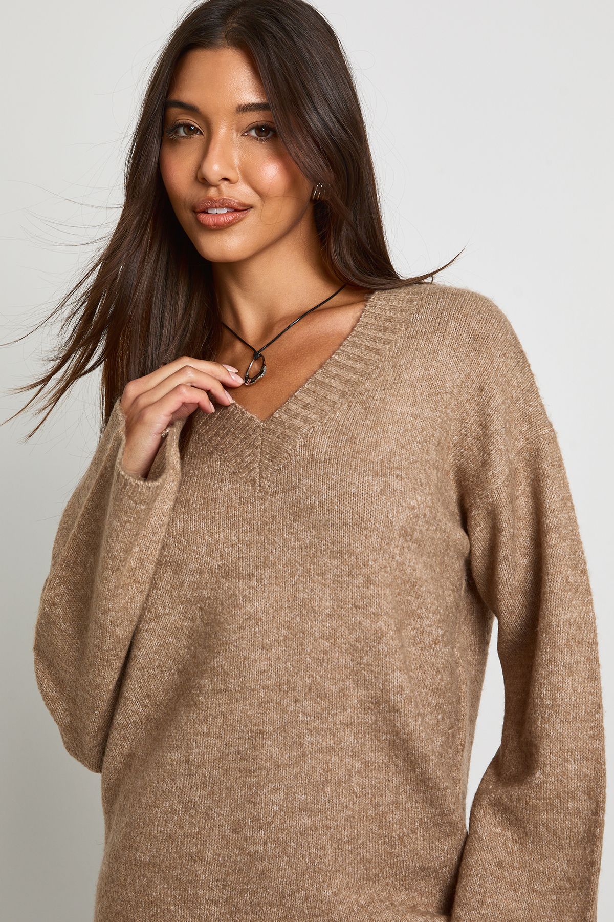 Super Soft V Neck Knitted Mini Dress - Image 3