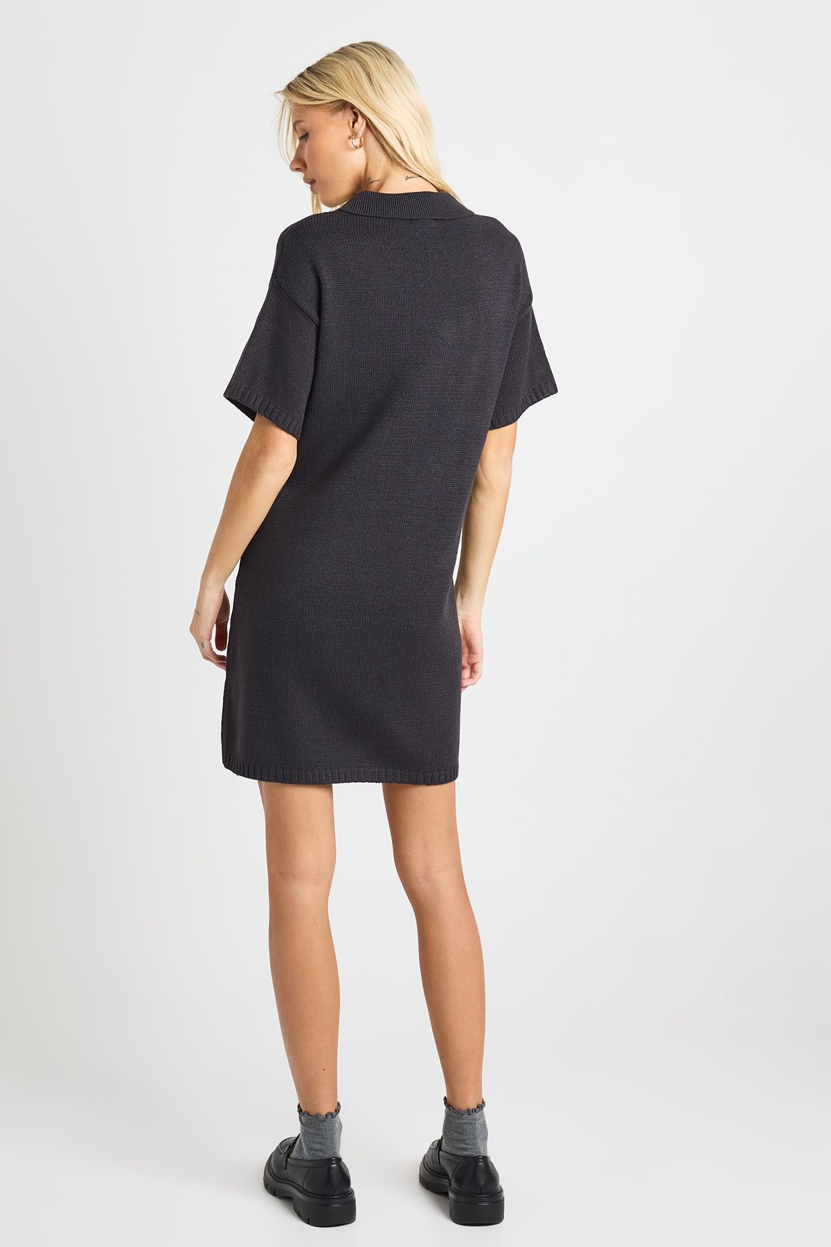 Collared Button Down Oversized Knitted Dress - Image 2