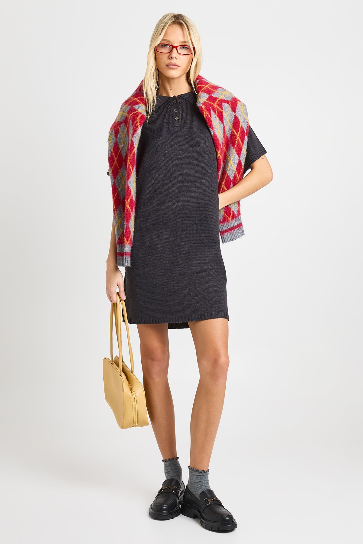 Collared Button Down Oversized Knitted Dress - Image 3
