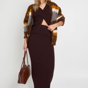 Chunky Rib V Neck Knitted Waistcoat and Maxi Skirt Co-Ord