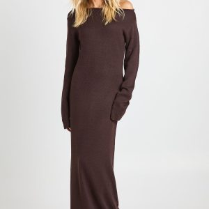 Knitted Slash Neck Maxi Dress
