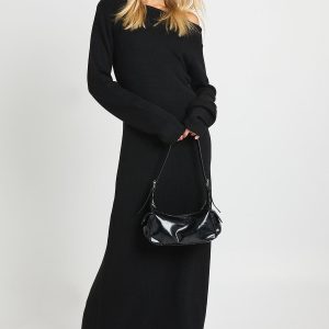 Knitted Slash Neck Maxi Dress
