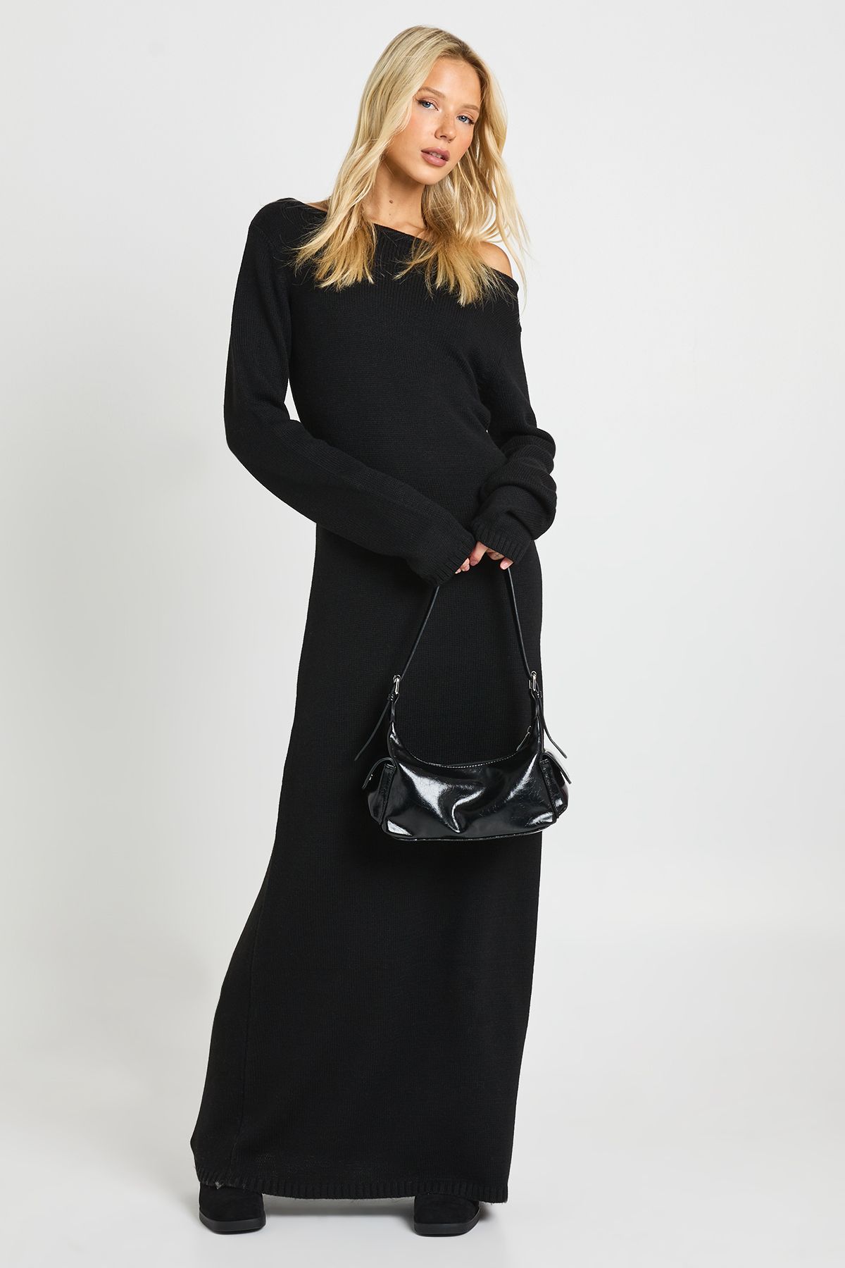 Knitted Slash Neck Maxi Dress