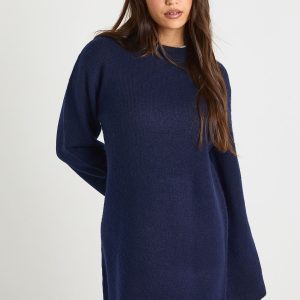 Crew Neck Flared Sleeve Knitted Mini Dress