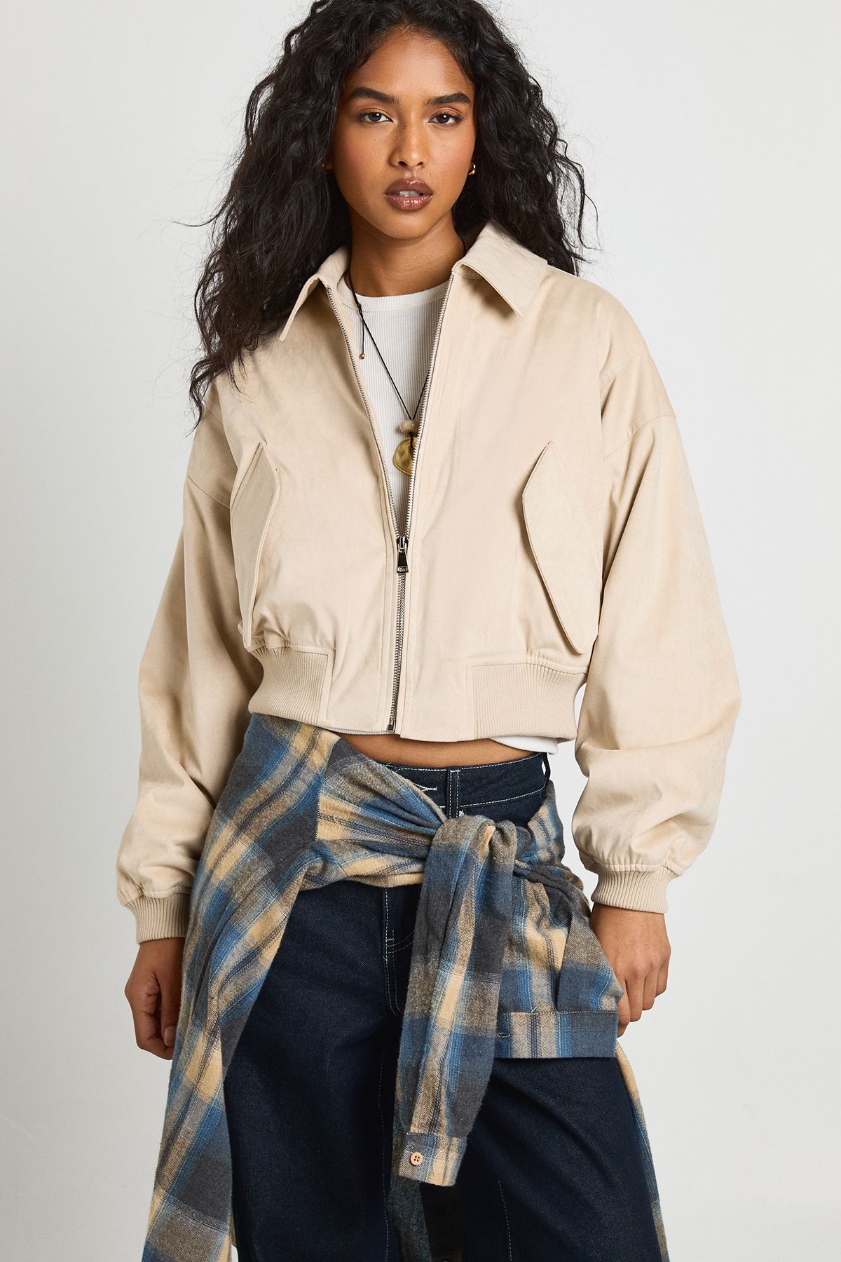 Faux Suede Bomber Jacket