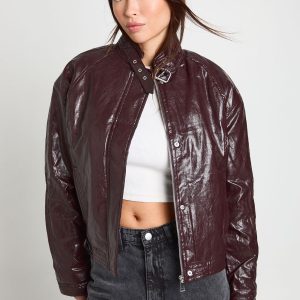 Faux Leather Bomber