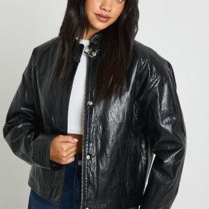 Faux Leather Bomber