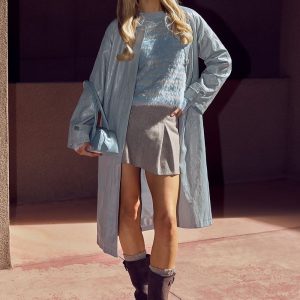Longline Collared Faux Leather Trench Coat