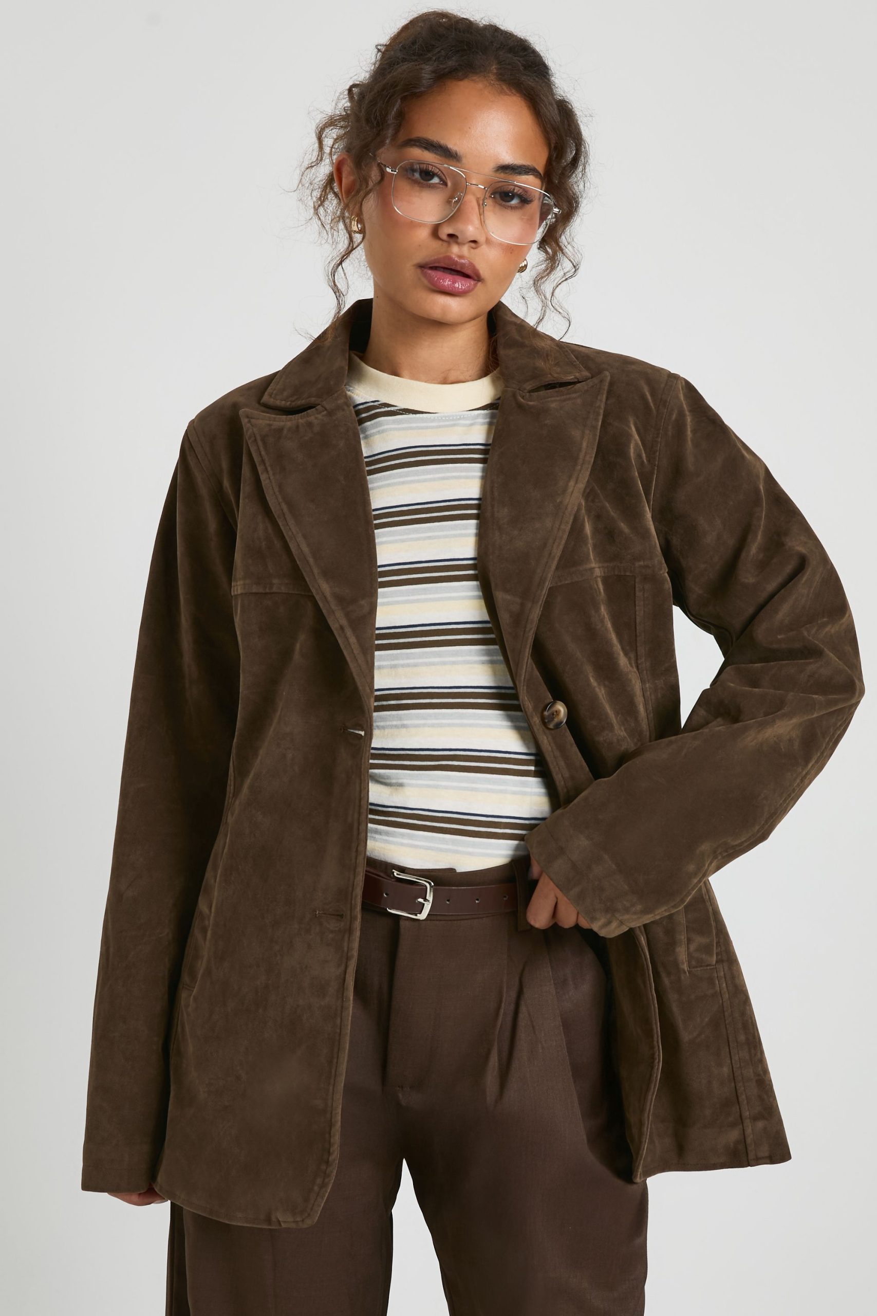 Suede Look Cinched Blazer