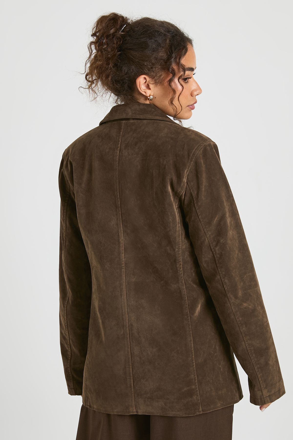 Suede Look Cinched Blazer - Image 2