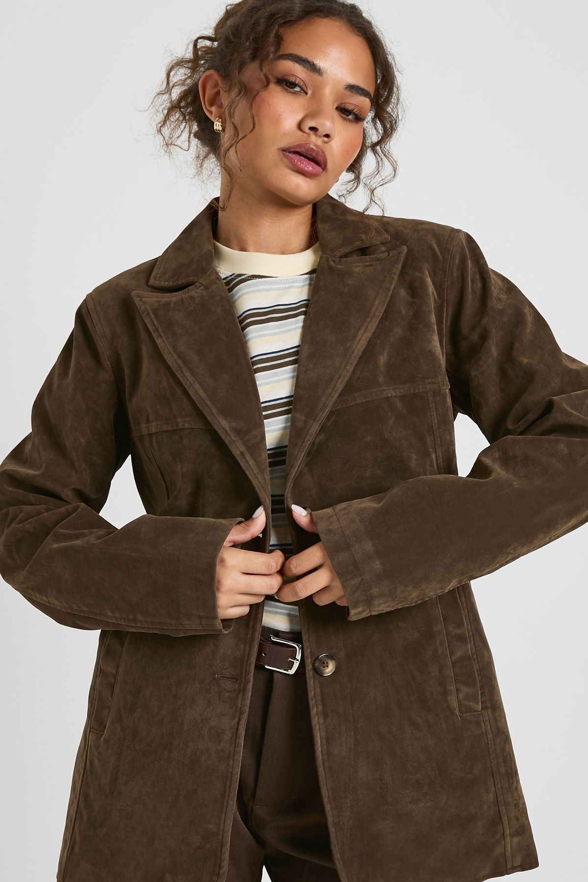 Suede Look Cinched Blazer - Image 4