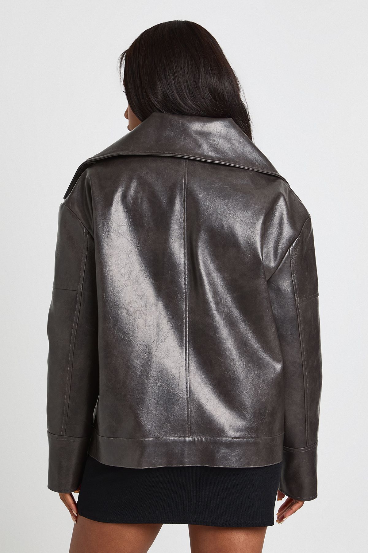 Oversized Collar PU Jacket - Image 3