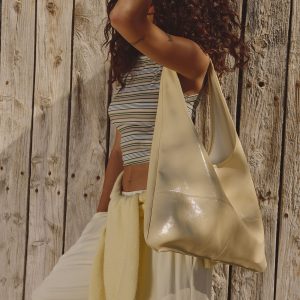 Leather Look Slouchy Tote Bag