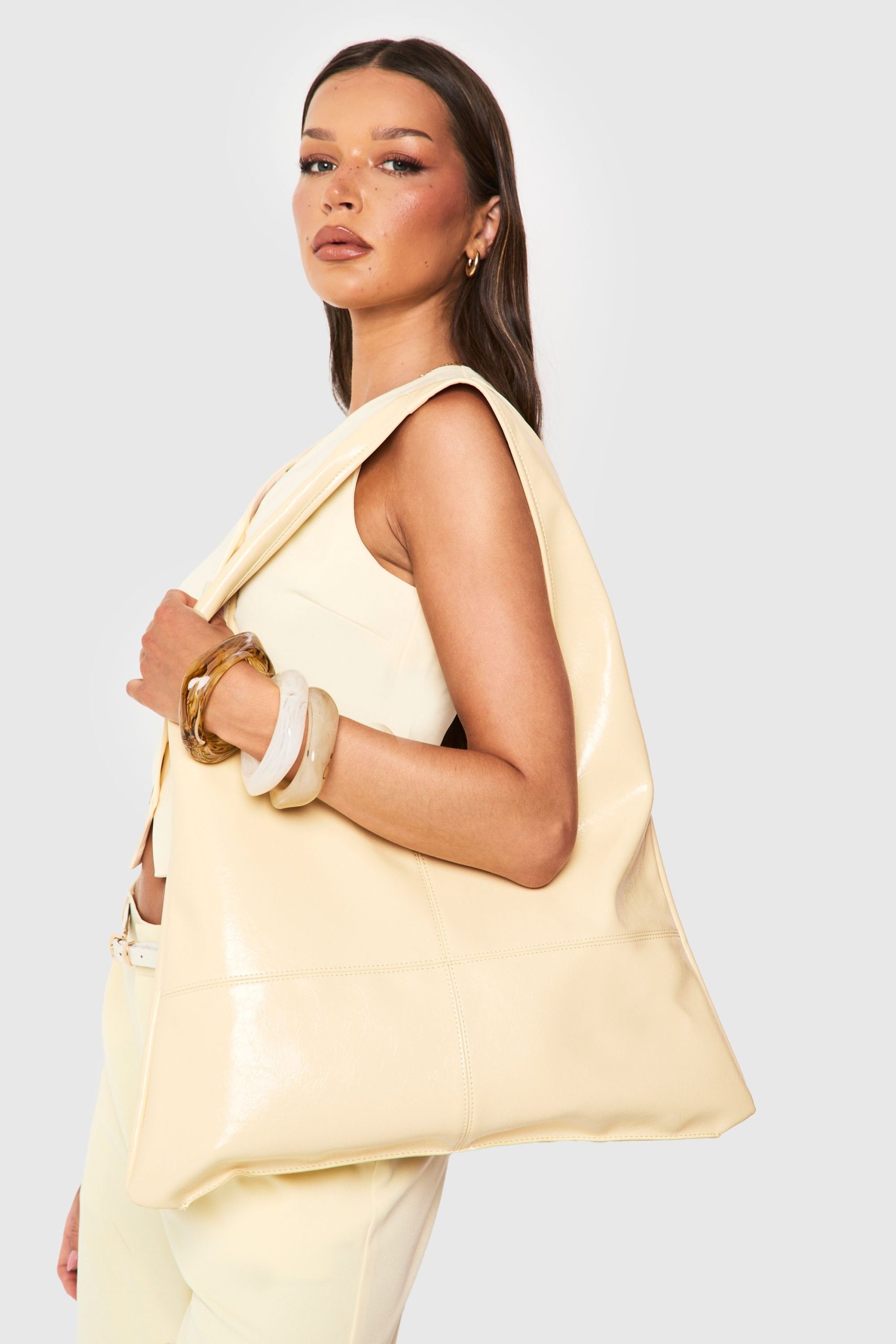 Leather Look Slouchy Tote Bag - Image 5