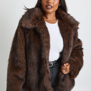 Plus Collared Faux Fur Coat