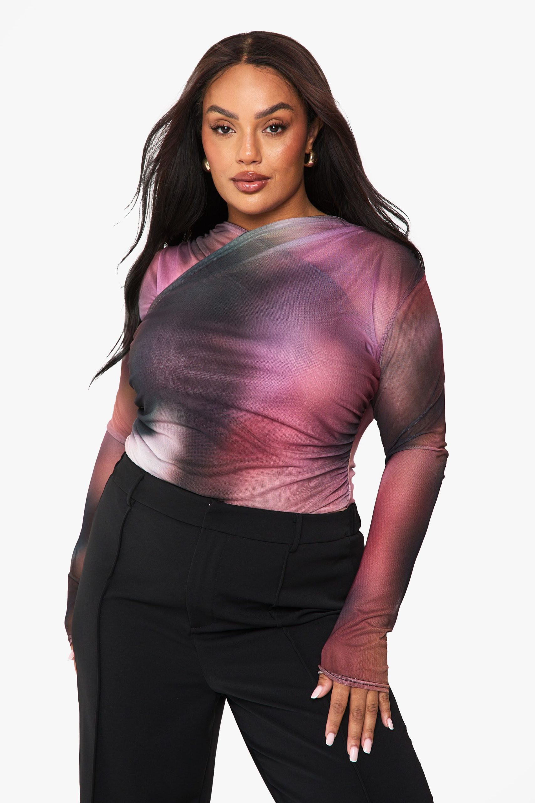 Plus Printed Mesh Cross Over Bodysuit - Image 3