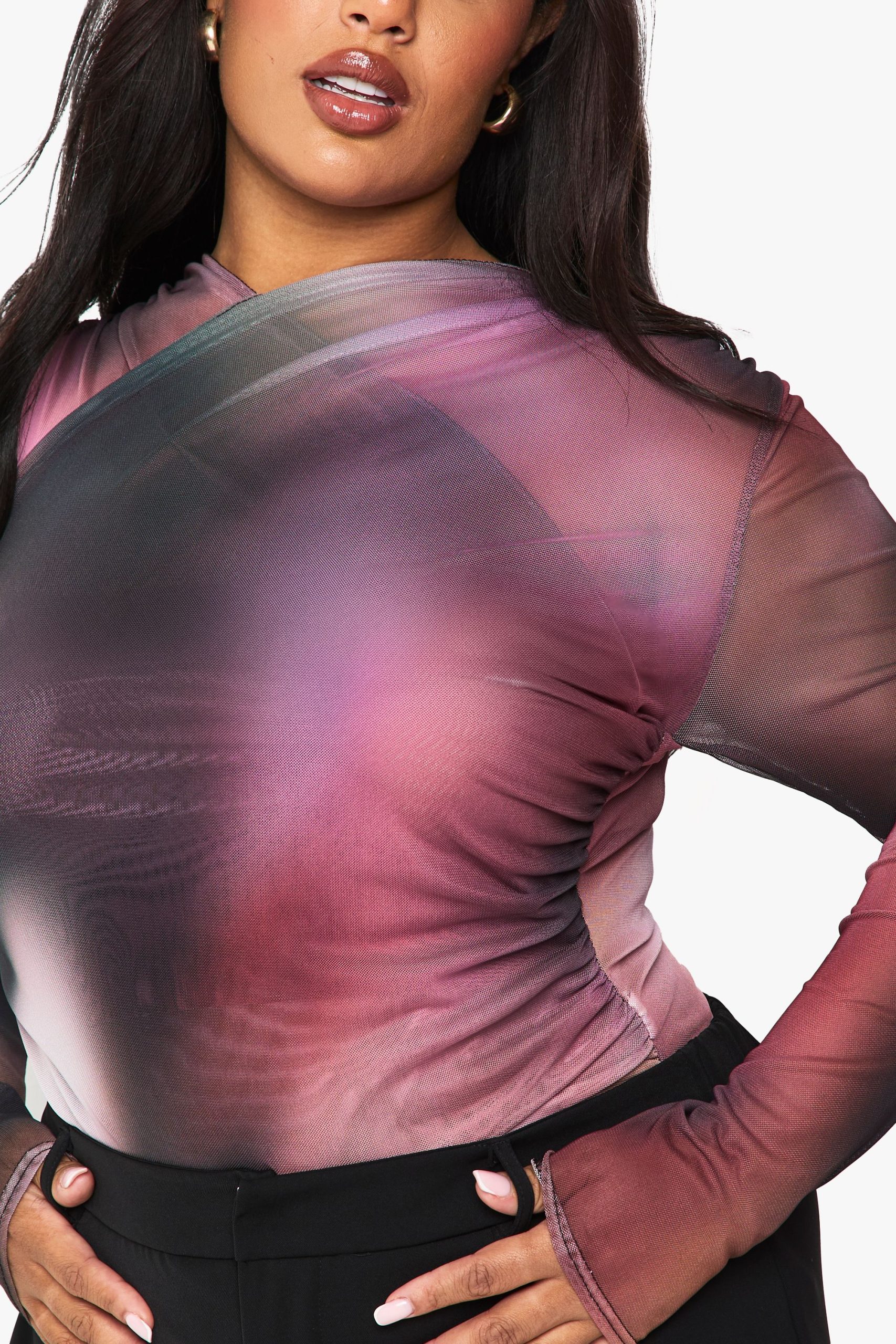 Plus Printed Mesh Cross Over Bodysuit - Image 4