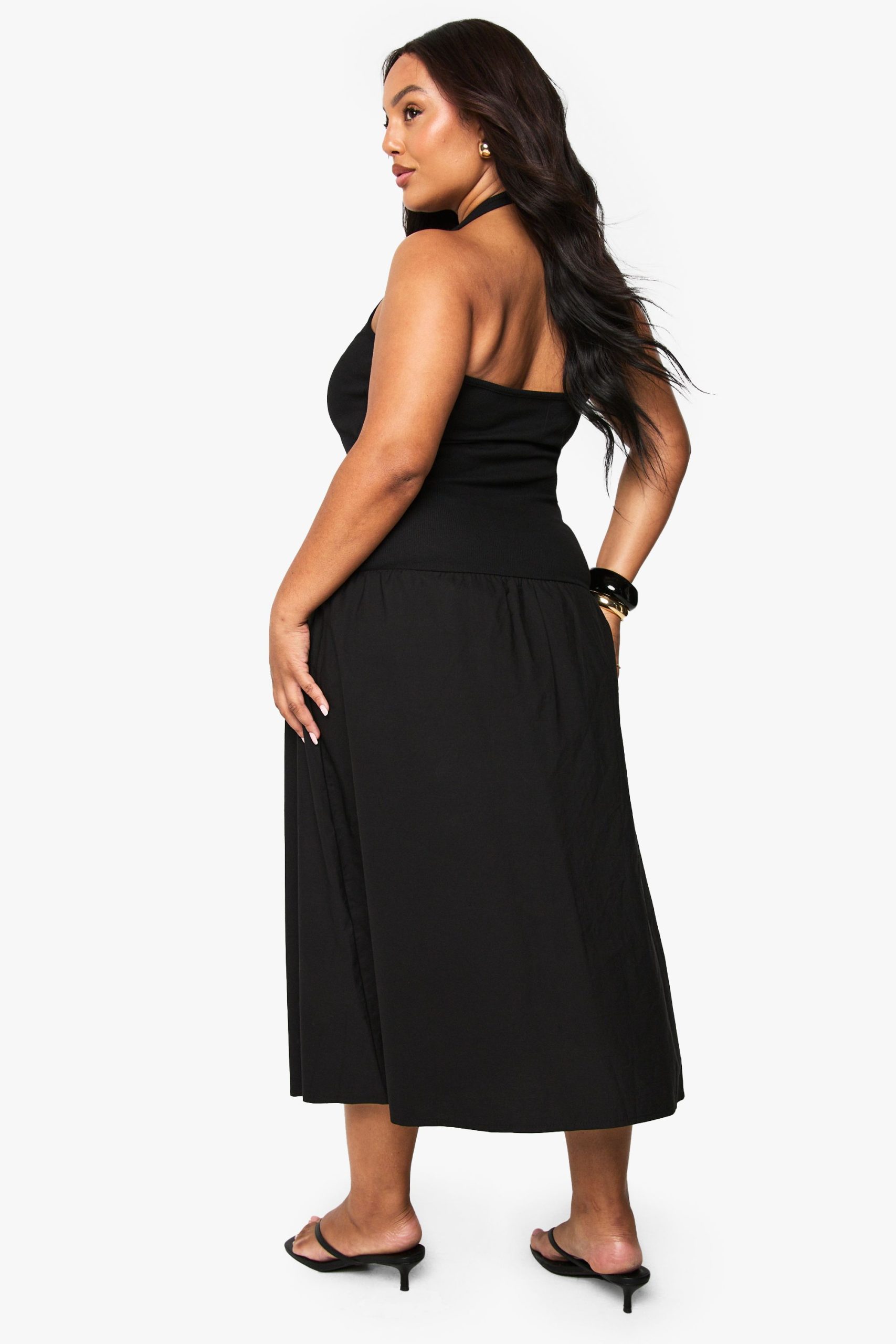 Plus Starfish Gold Trim Rib Poplin Mix Midaxi Dress - Image 2