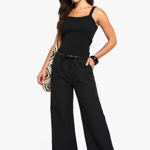 Petite Woven Elasticated Waist Straight Leg Trousers