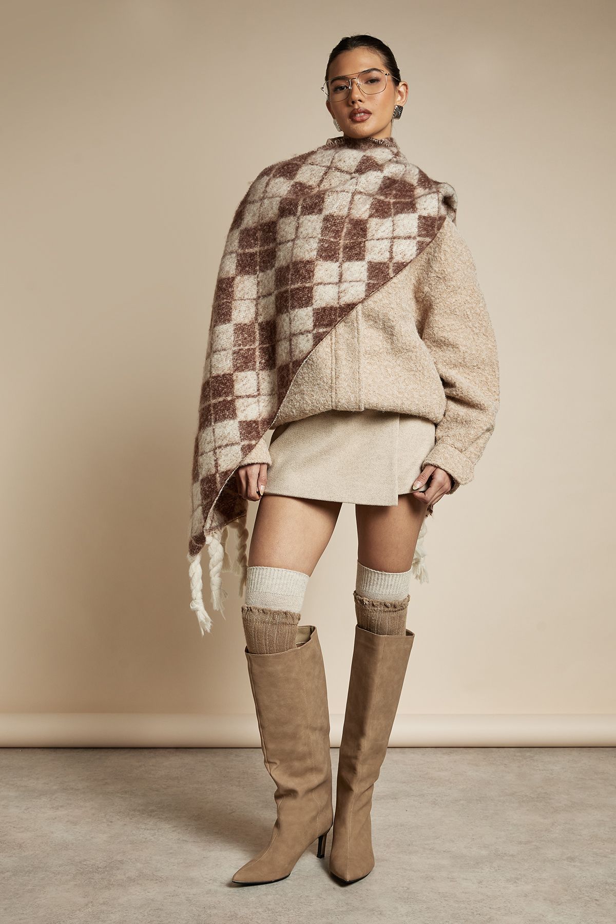 Boucle Wool Look Bomber Jacket