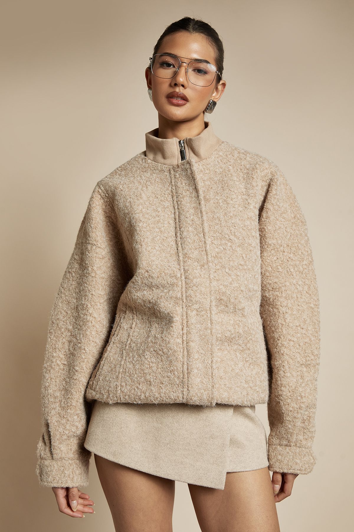 Boucle Wool Look Bomber Jacket - Image 2