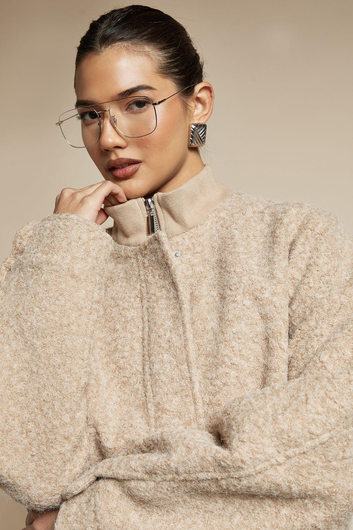 Boucle Wool Look Bomber Jacket - Image 3