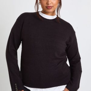 Plus Crew Neck Knit Jumper And Wide Leg Toruser Set