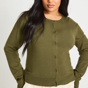 Plus Crew Neck Button Through Cardigan