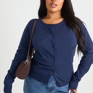 Plus Crew Neck Button Through Cardigan